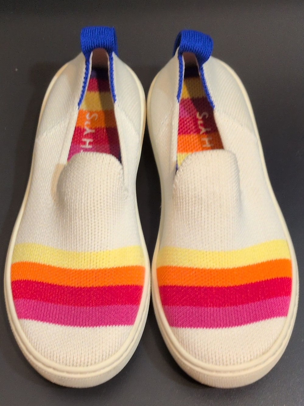 Kids Slip-On Sneakers with Rainbow Stripes - Cream Multicolor